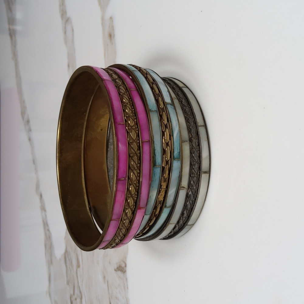 Vintage Mother of Pearl bronze bracelets - Picture 2 of 7